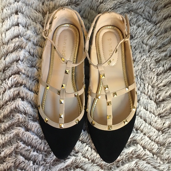 đź’•Bamboo Suede Studded T-Strap Pointed Toe Flats - Picture 4 of 8